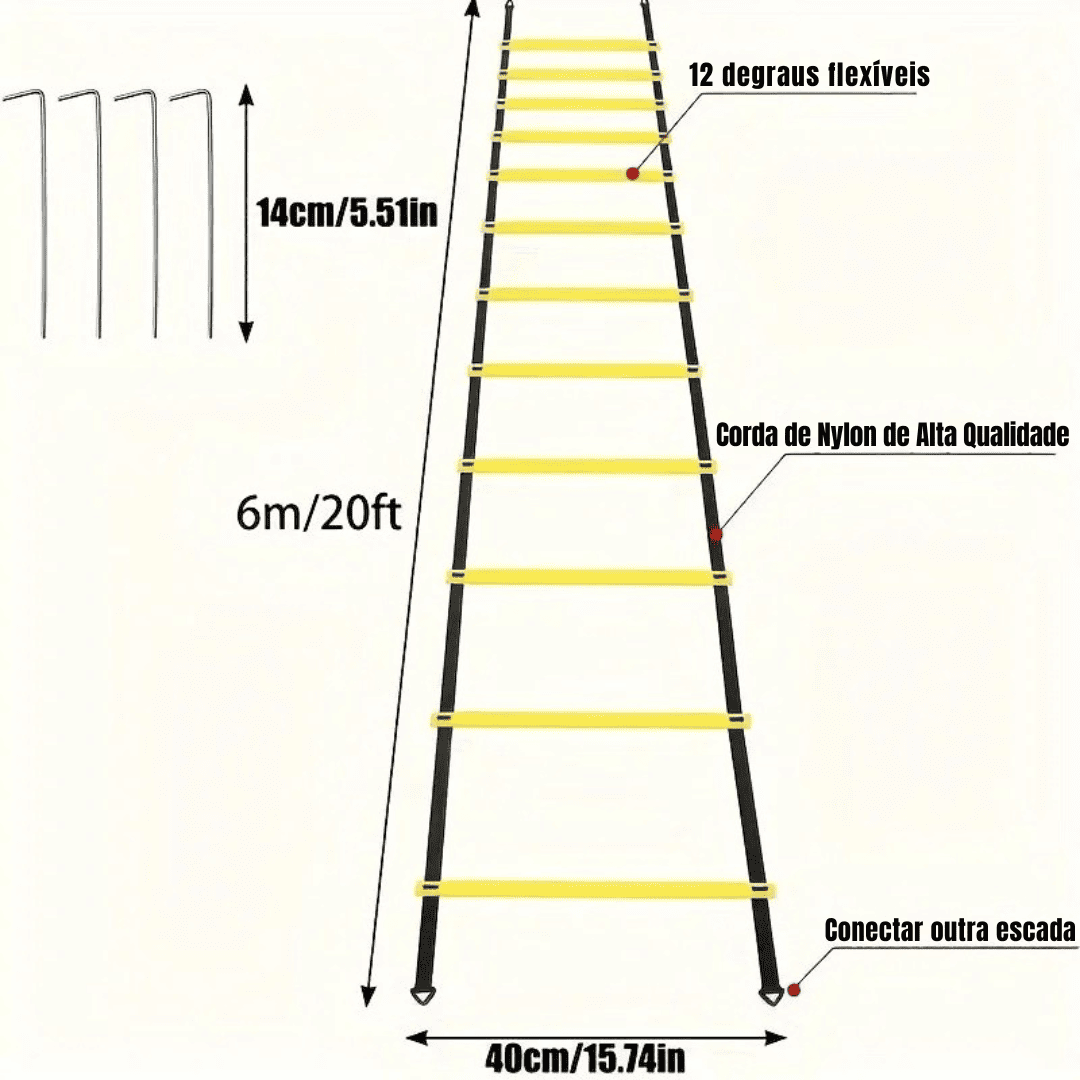 Kit de Treinamento Agilidade: Escada, Cones, Estacas e Paraquedas