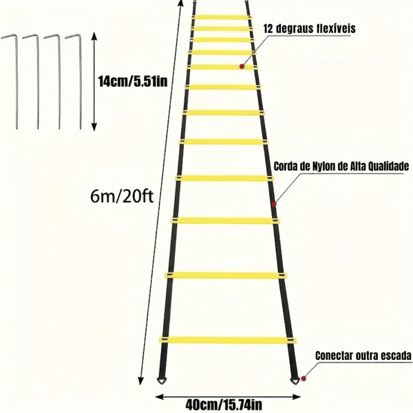 Kit de Treinamento Agilidade: Escada, Cones, Estacas e Paraquedas