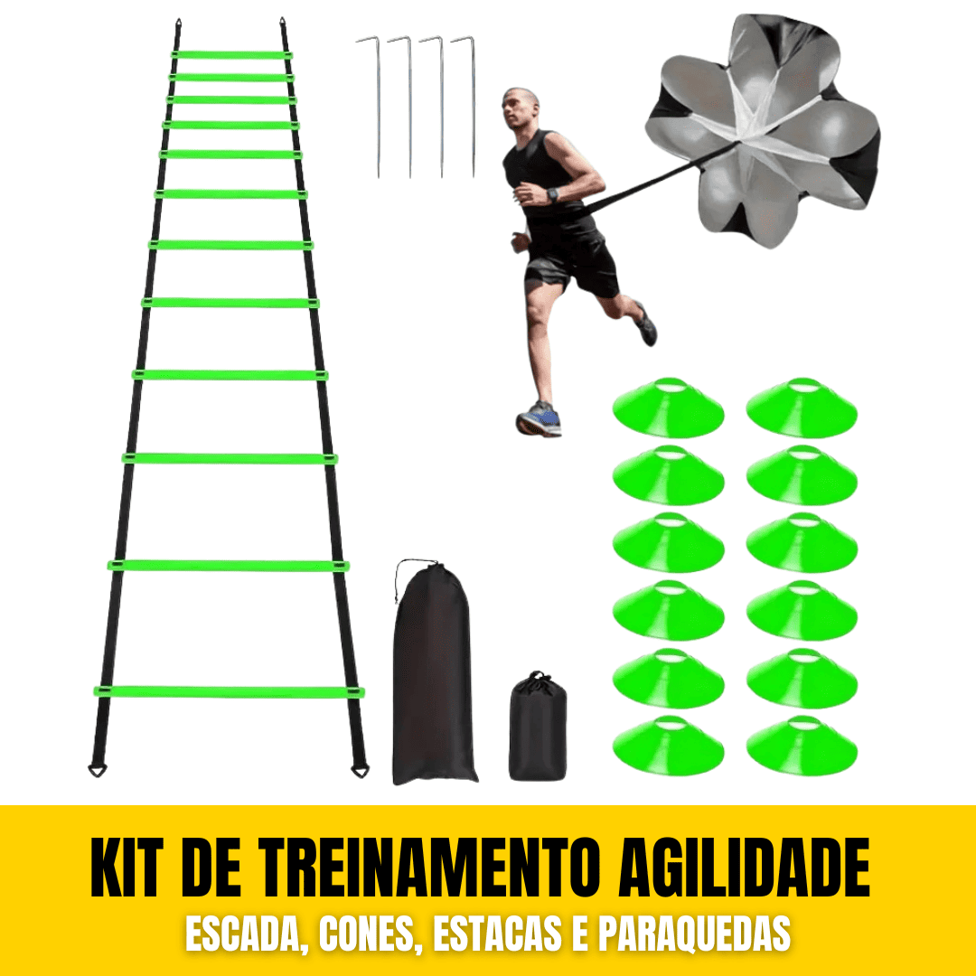 Kit de Treinamento Agilidade: Escada, Cones, Estacas e Paraquedas