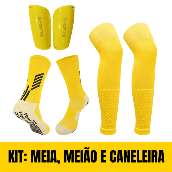 Combo de Acessórios de Futebol (Meia+Caneleira+Canelito) - Kit Jogador