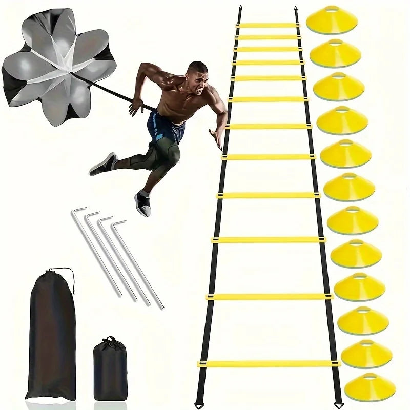 Kit de Treinamento Agilidade: Escada, Cones, Estacas e Paraquedas